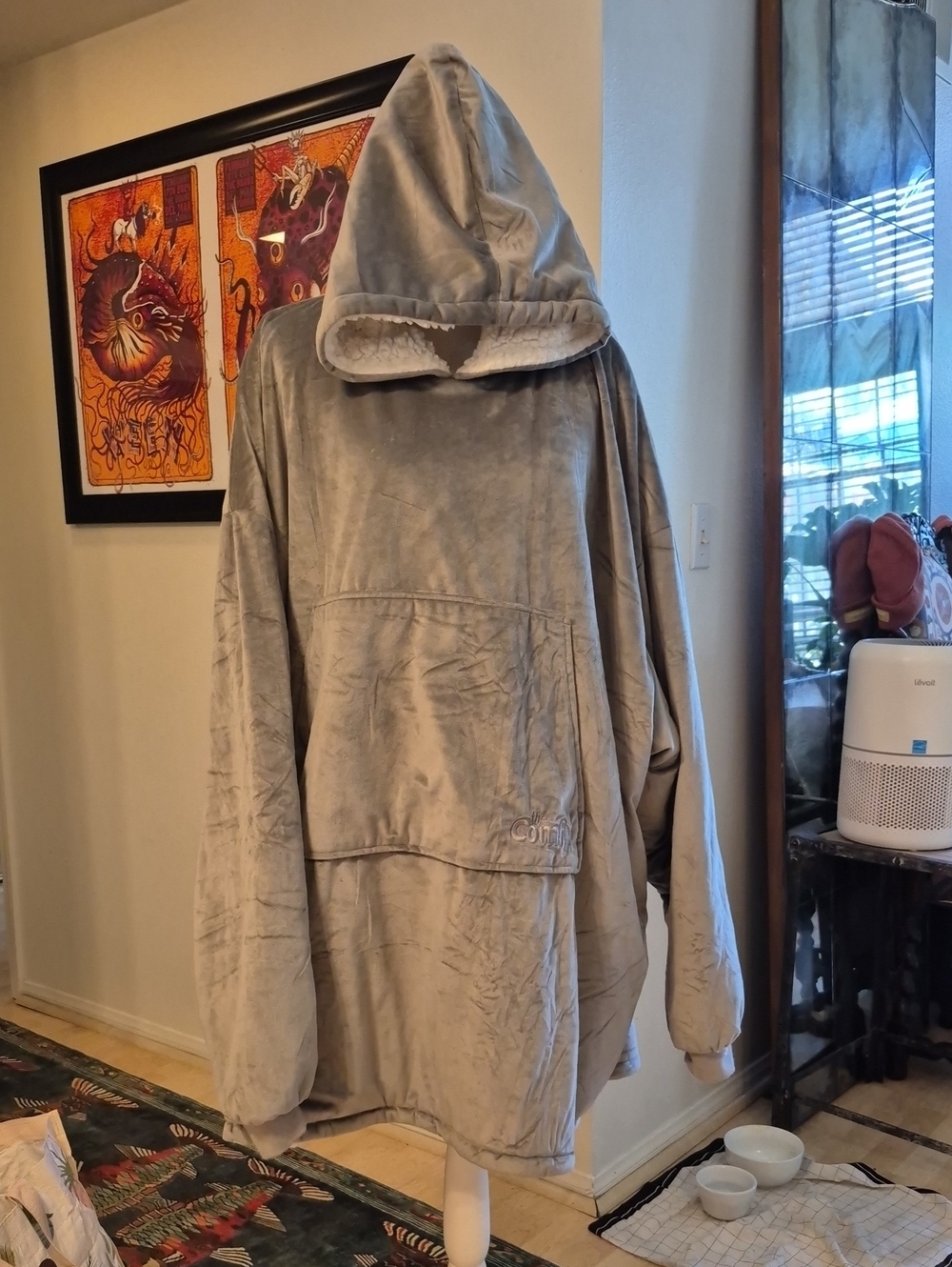 The Comfy Gray Velvet Wearable Blanket Fleece